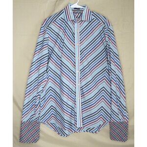 Robert Graham Button Up Dress Shirt French Cuffs Striped Multicolor Men's Large